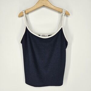 Cotton On Womens XL X-Large Navy Blue White Byron Scoop Cami Y2K Grunge Tank Top